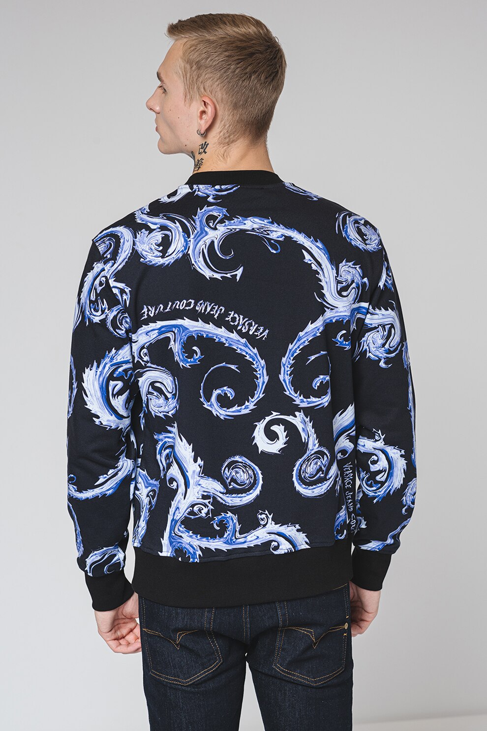 VERSACE JEANS トラ グラフィック トレーナー Versace Jeans Couture, Bluza de trening din bumbac cu decolteu la