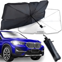 Parasolar Auto Pliabil pentru parbriz masina, NEVERMORE, in Forma de Umbrela, Rezistent UV, 130 x 79 cm, Negru
