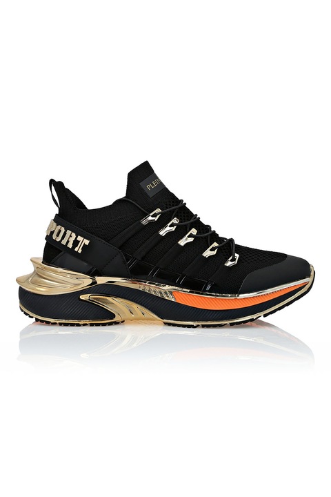 Plein Sport, Pantofi sport din material textil Runner Chrome Surfer, Auriu/Negru/Portocaliu mandarina