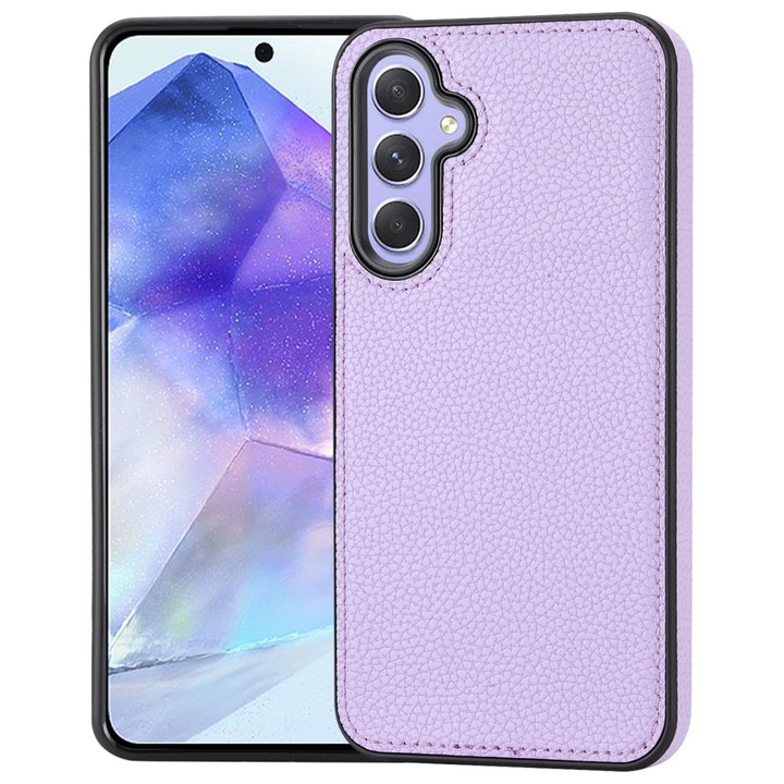 Samsung Galaxy A55 5G licsi textúra bőr + TPU tok - lila