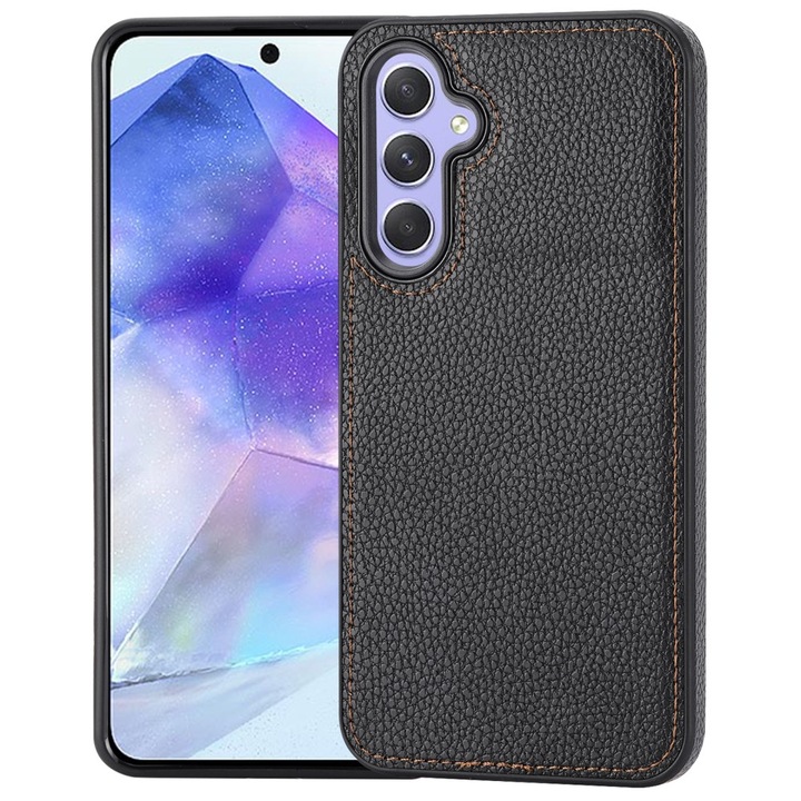 Husa pentru Samsung Galaxy A55 5G Textura Lychee Piele + TPU - Negru