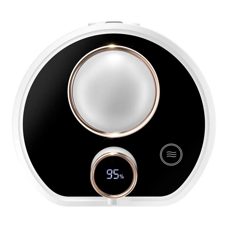 Dispenser Automat Sapun Lichid Spuma CZAY®, Dozator cu Senzor, Baie, Bucatarie, Lumina Ambientala, Fara Atingere, Capacitate 200 ml, Prindere Perete fara Gauri, Fara fir, Afisaj nivel baterie, Reincarcabil USB, Acumultor 2000 mAh, Alb cu Insertii Argintii