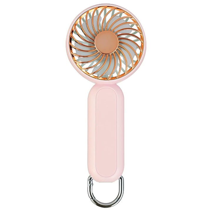 Преносим вентилатор с USB порт, 3 скорости, 1200mAh - Techsuit (A217) - златисто розов