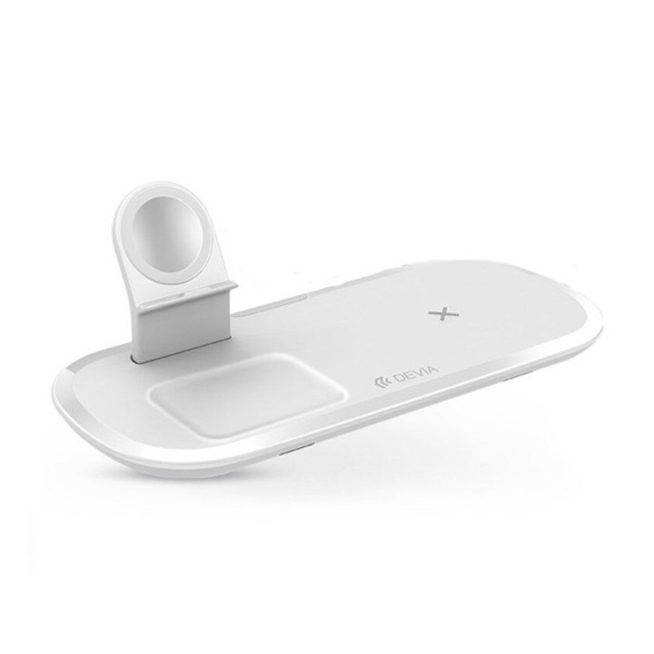 Devia asztali töltő 3in1, 12w, gyorstöltő, wireless + type-c kábel, fehér