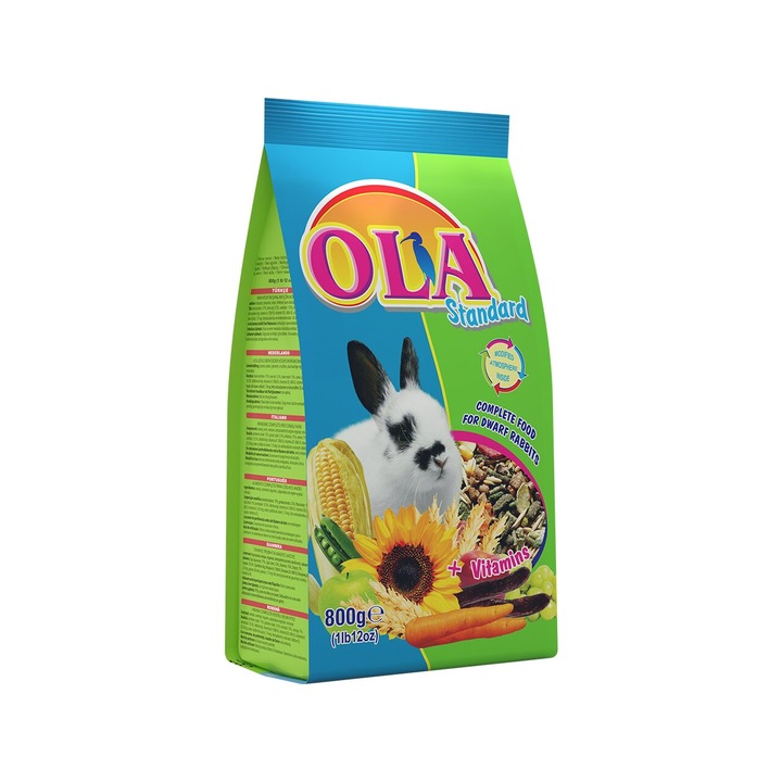 Hrana completa pentru iepuri pitici, OLA, cu vitamine si minerale, fara coloranti artificiali, 800 g