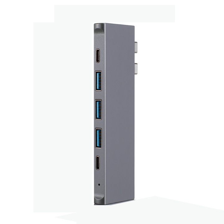 Докинг станция Хъб USB-C 8-в-1, Q-Elite®, за MacBook Pro, лаптопи и USB-C устройства, Thunderbolt 3, HDMI 4K, USB-A 3.0, SD/TF слотове, Алуминий, Универсална докинг станция