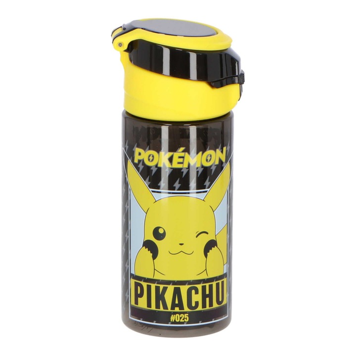 Sticla apa plastic cu pai Pokémon Pikachu, 500 ml Galben