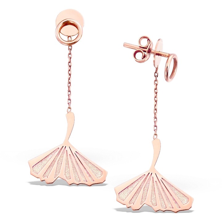 Pagoda Leaves hosszú fülbevaló, 14K rózsaszín arany