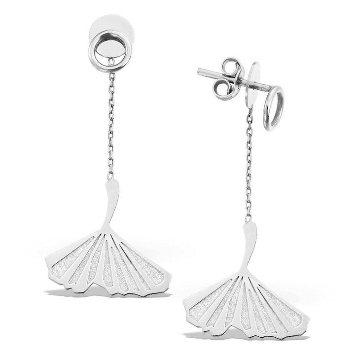 Pagoda Leaves hosszú fülbevaló, 14K fehérarany