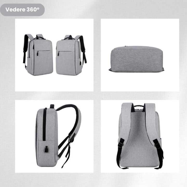 Ghiozdan laptop, port de incarcare USB, pentru universitate si calatorii, Unisex, buzunar superior lateral si buzunar de umbrela, Poliester, Gri, 16 inch