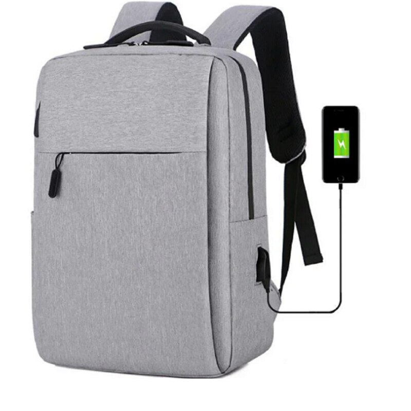 Ghiozdan laptop, port de incarcare USB, pentru universitate si calatorii, Unisex, buzunar superior lateral si buzunar de umbrela, Poliester, Gri, 16 inch