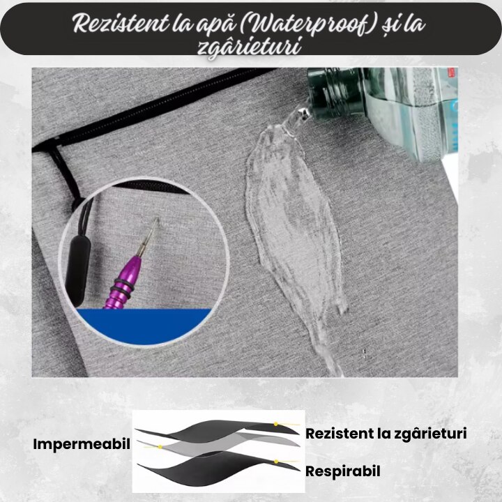 Ghiozdan laptop, port de incarcare USB, pentru universitate si calatorii, Unisex, buzunar superior lateral si buzunar de umbrela, Poliester, Gri, 16 inch