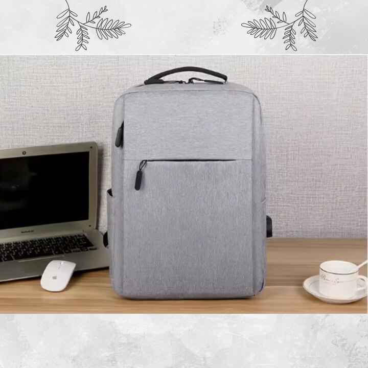 Ghiozdan laptop, port de incarcare USB, pentru universitate si calatorii, Unisex, buzunar superior lateral si buzunar de umbrela, Poliester, Gri, 16 inch
