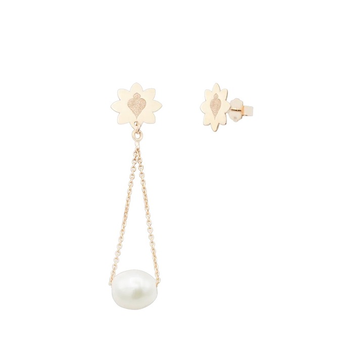 Cercei asimetrici cu perla SILK DHOME, aur roz 14K