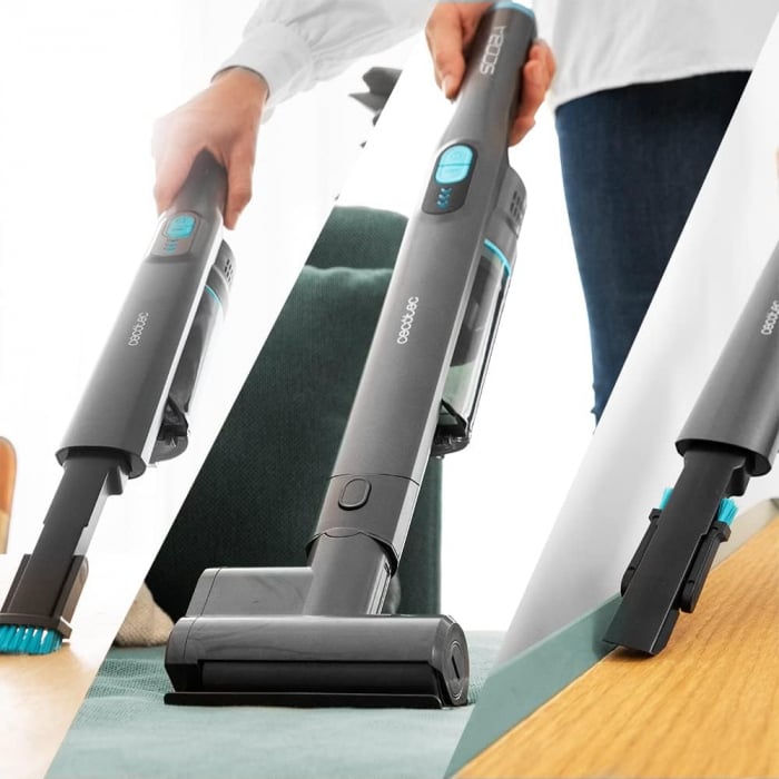 Matura electrica aspirator de mana 2 in1 Cecotec 2100 Twice Max 08413, perie dubla, 20 kPa, 210 W, 45 minute, accesorii incluse, negru