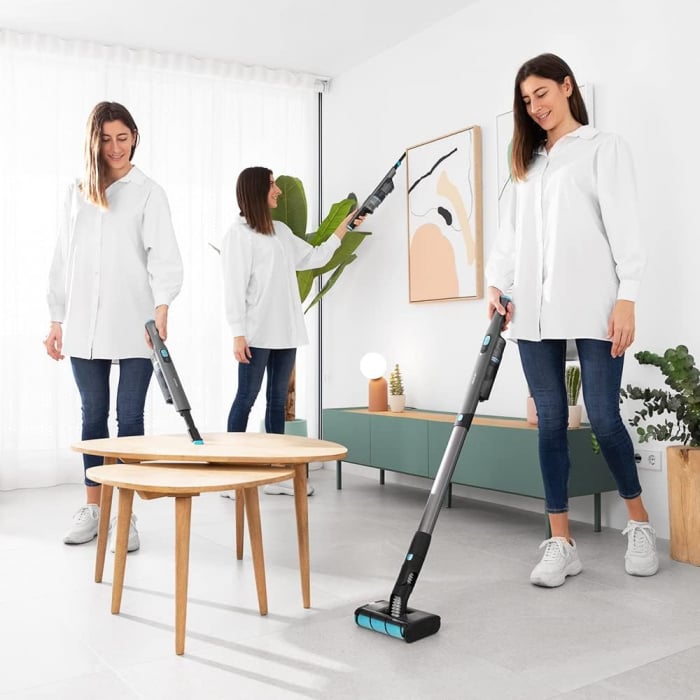 Matura electrica aspirator de mana 2 in1 Cecotec 2100 Twice Max 08413, perie dubla, 20 kPa, 210 W, 45 minute, accesorii incluse, negru