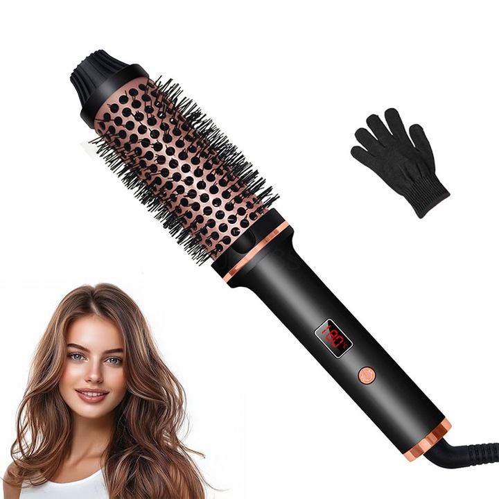 Perie electrica de par termica, JESWO®, 3-in-1,5 Trepte de temperatura, ceramica,28x5cm, Negru/Roz