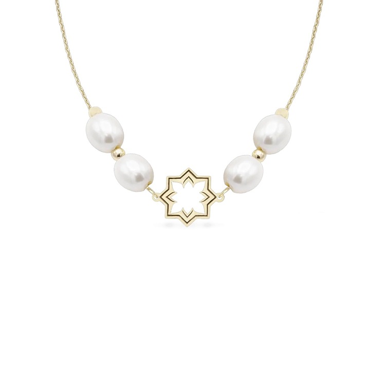 Colier la baza gatului cu perle veritabile de cultura PEARL OF SAMARKAND, aur 14K