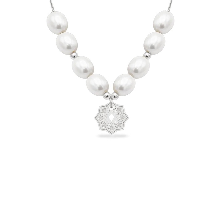 Колие с естествени култивирани перли SILK DOME, 14K бяло злато