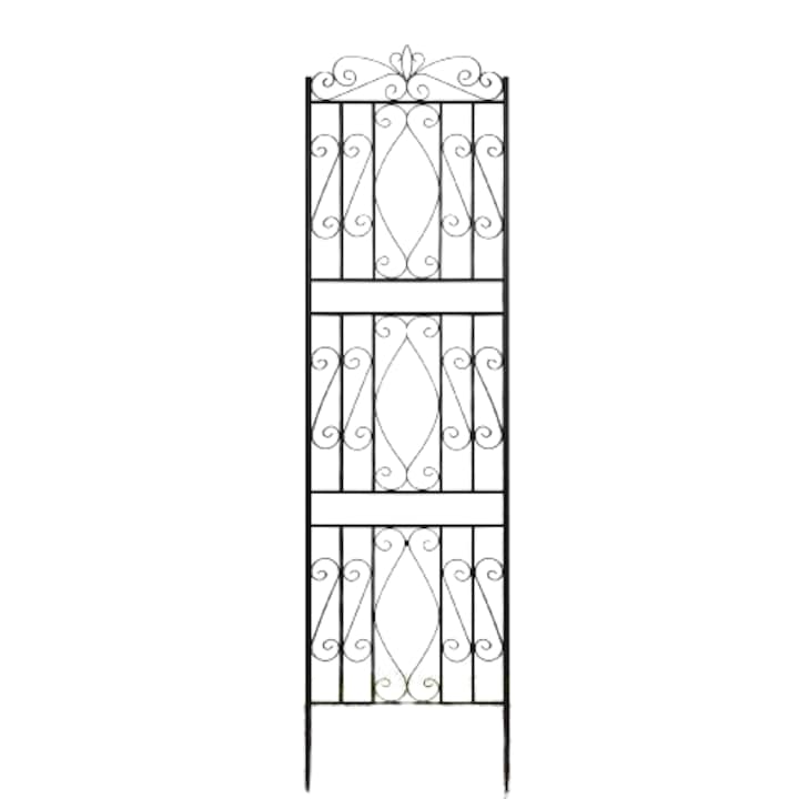 Декоративна градинска ограда, желязо, класически дизайн, черна, 50x182см