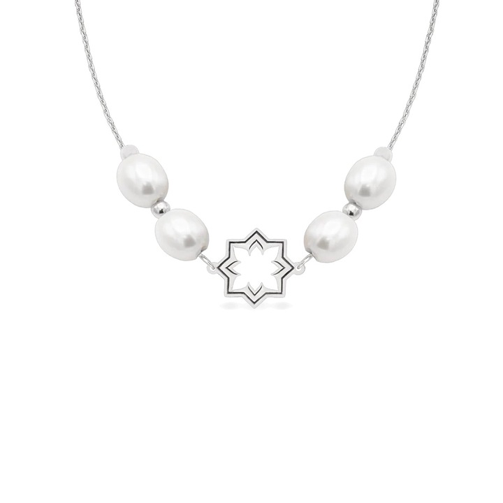 Колие в основата на шията PEARL OF SAMARKAND, С естествени култивирани перли, 14K бяло злато