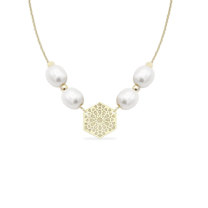 Colier la baza gatului cu perle veritabile de cultura DESERT WIND, aur 14K