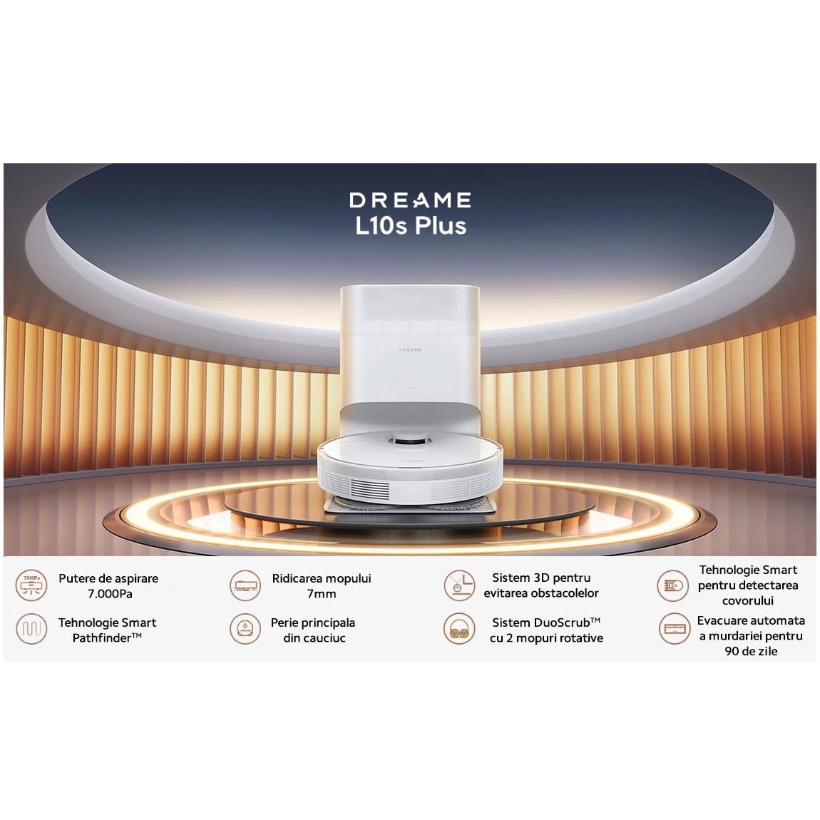 Robot de aspirare cu mop Dreame L10s Plus RLL42SD, mop rotativ