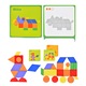 Puzzle educativ tangram Montessori cu forme si ilustratii maritime, Onore, multicolor, lemn, 24 x 20 x 3 cm, 68 piese