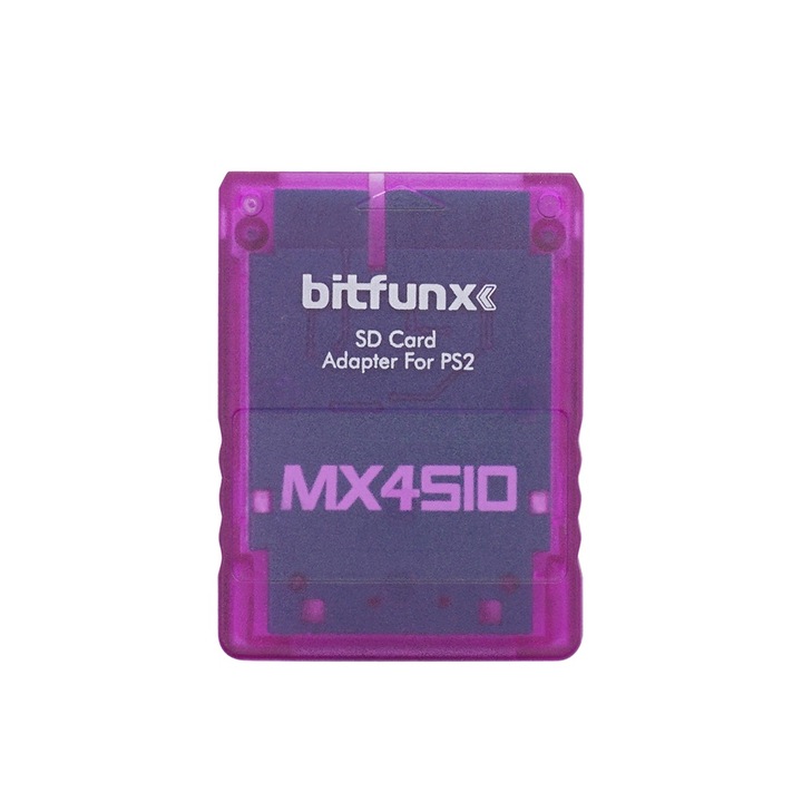 Адаптерна карта Bitfunx MX4SIO MicroSD за конзола Sony Playstation 2, прозрачно лилав