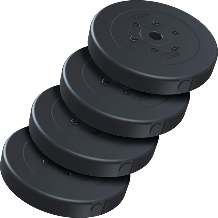Set discuri de greutate din plastic umplute cu ciment, 30 KG (4 x 7, 5 kg), 30/31 mm, negru, ScSPORTS®