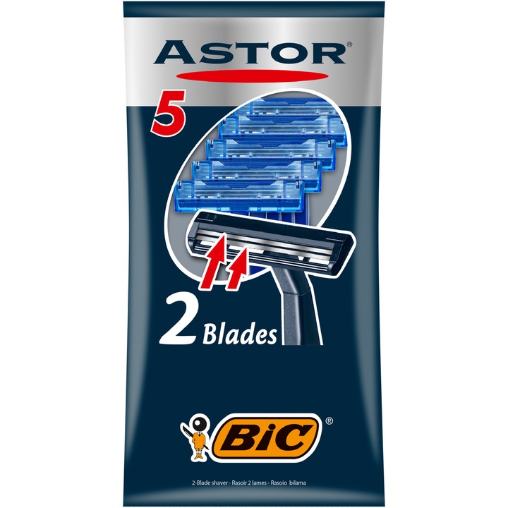 Самобръсначка за еднократна употреба ASTOR TWIN BIC, С 2 ножчета, Опаковка от 5 броя