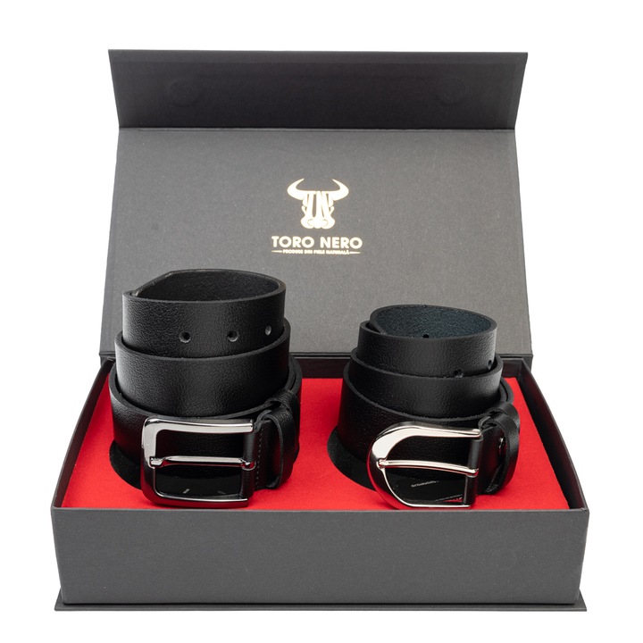 Set curea dama si curea barbati, piele naturala, Thick-Night