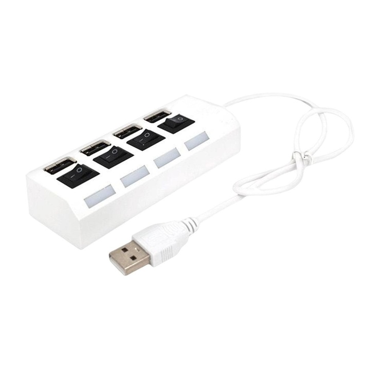 Активен USB 2.0 хъб, Zola, 4 порта, съвместимост с интерфейси 1.1 и 1.0, пластмаса, 10.5x3x2 cm, бял