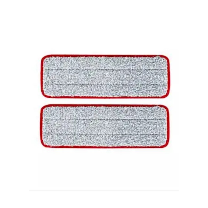 Set de 2 rezerva din Microfibra pentru Mop Plat, Utilizare Umeda si Uscata, Dimensiuni 40 x 12 cm, Gri si rosu
