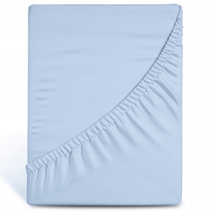 Cearsaf de pat cu elastic pentru saltea 160x200 cm albastru denim, Softimi, inaltime maxima 25 cm, 100% bumbac jerseu, 140g/m2, gros, cearceaf