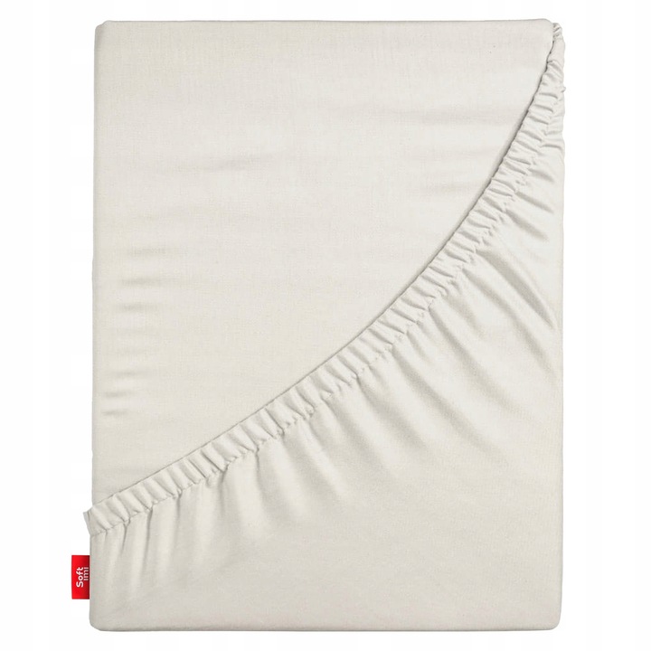 Cearsaf de pat cu elastic pentru saltea 80x200 cm ecru, Softimi, inaltime maxima 25 cm, 100% bumbac jerseu, 140g/m2, gros, cearceaf