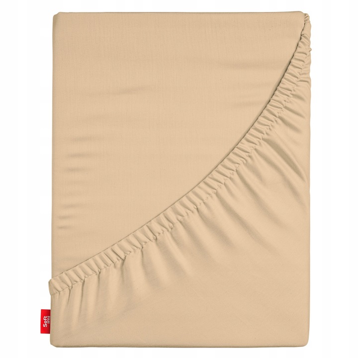 Cearsaf de pat cu elastic pentru saltea 120x200 cm bej inchis, Softimi, inaltime maxima 25 cm, 100% bumbac jerseu, 140g/m2, gros, cearceaf