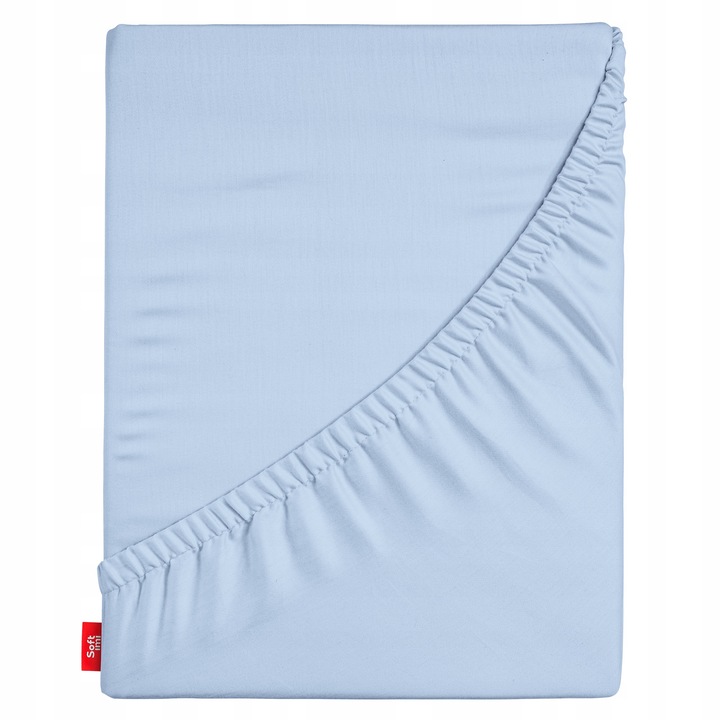 Cearsaf de pat cu elastic pentru saltea 80x200 cm albastru denim, Softimi, inaltime maxima 25 cm, 100% bumbac jerseu, 140g/m2, gros, cearceaf