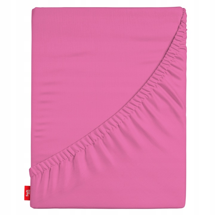 Cearsaf de pat cu elastic pentru saltea 160x200 cm roz, Softimi, inaltime maxima 25 cm, 100% bumbac jerseu, 140g/m2, gros, cearceaf