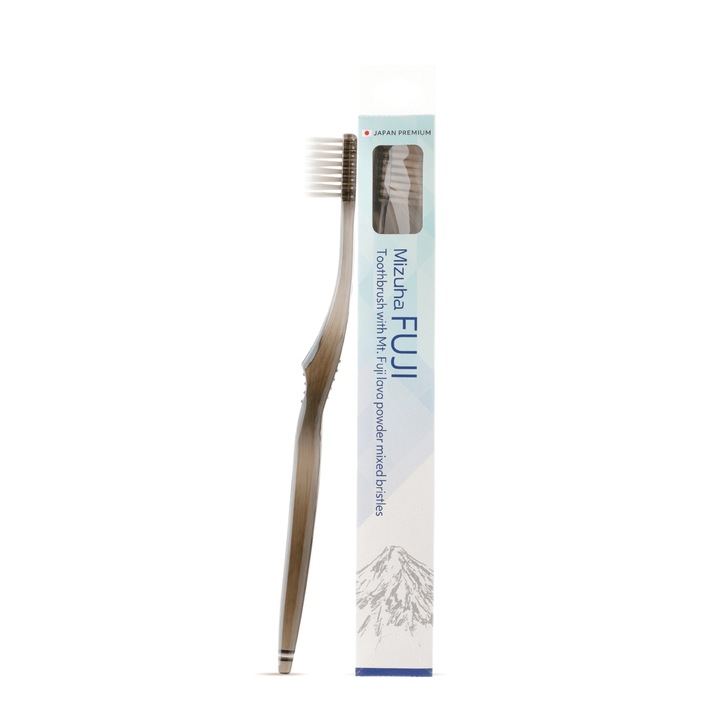 Fuji Japanese Premium Classic japán fogkefe, csak vízzel használható, fogkrém nélkül, puha sörték és kúpos vég, fekete, ergonomikus kialakítás, japán fogászati technológia, természetes szájhigiénia, környezetbarát