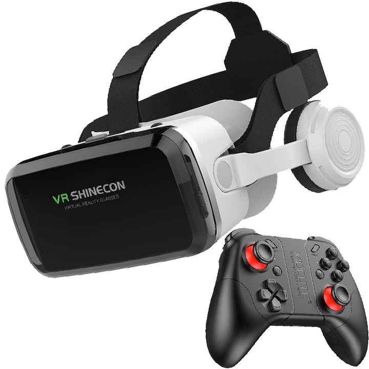 3D VR очила, съвместими с Android и iOS, регулируеми слушалки, 3D стерео звук, Bluetooth за игри/филми, независимо регулируеми лещи, модерен геймпад/контролер, първокласно качество