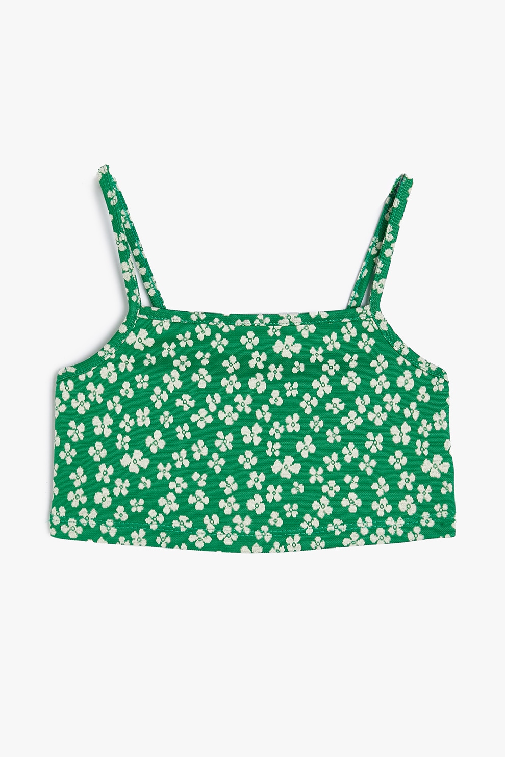 KOTON, Top crop cu model floral, Verde marin, Alb murdar, 146-152 CM