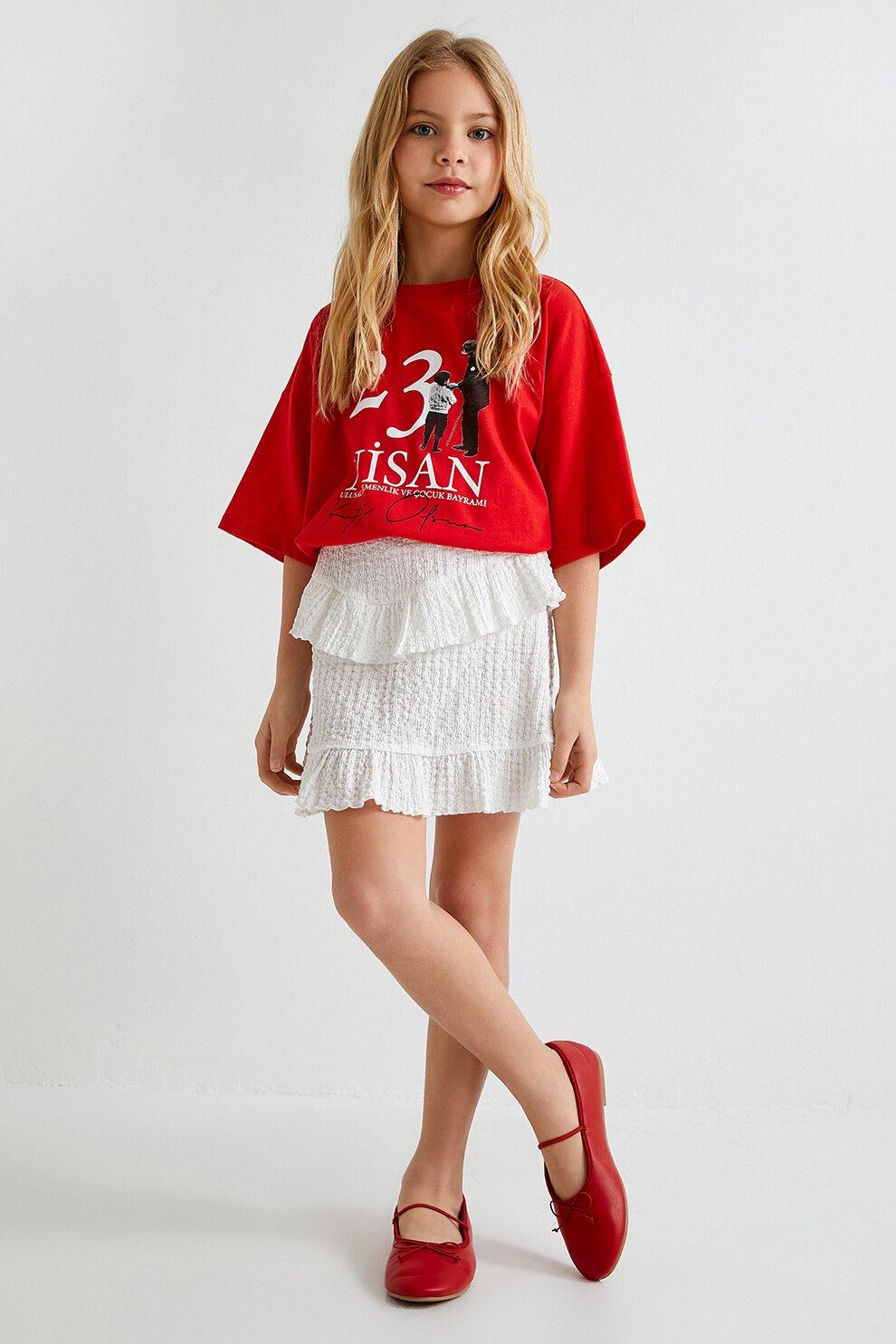 KOTON, Fusta cu volane, Alb, 110-116 CM