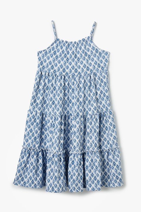 KOTON, Rochie evazata cu model, Alb/Albastru