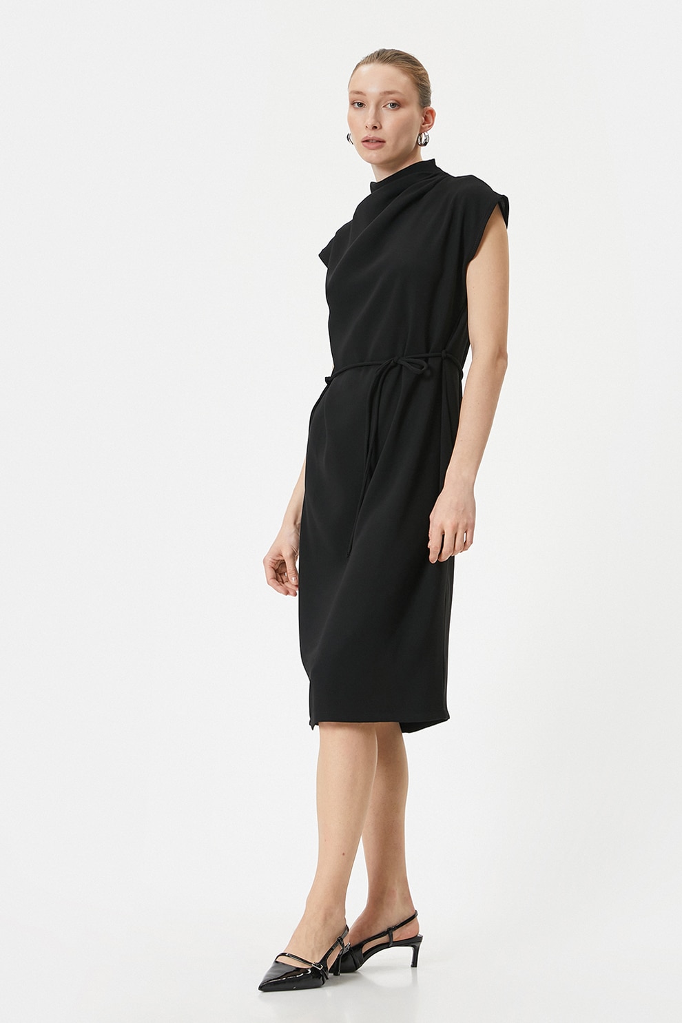 KOTON, Rochie midi cu cordon in talie, Negru, 36