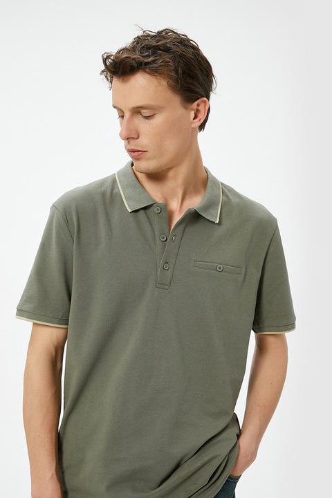 KOTON, Tricou slim fit polo de bumbac, Verde feriga