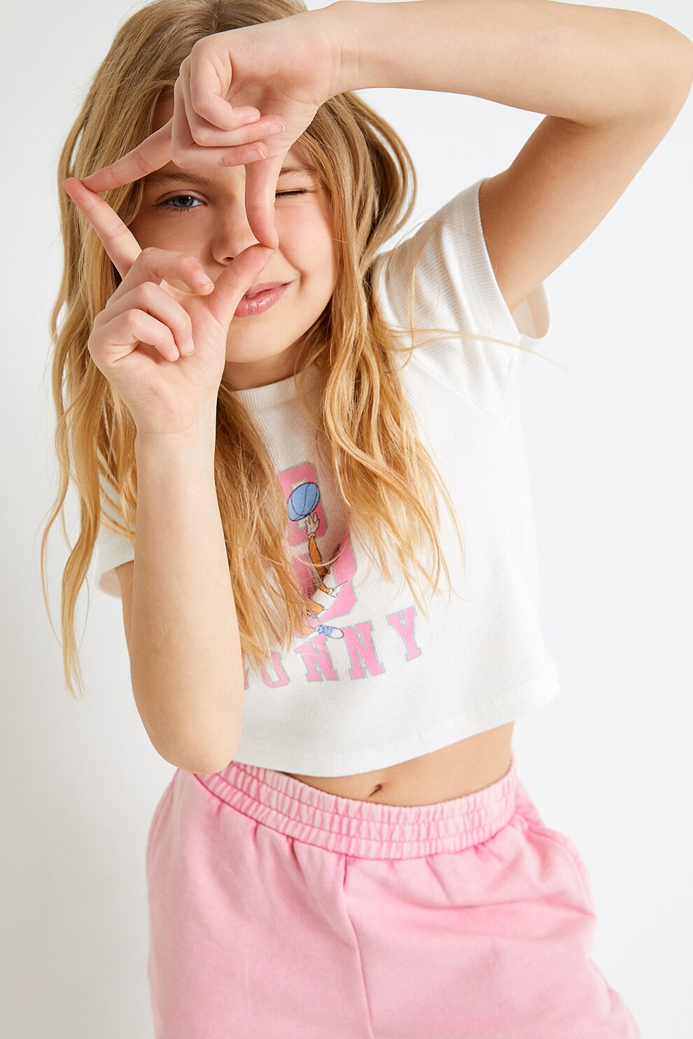 KOTON, Tricou cu decolteu la baza gatului si imprimeu text, Albastru pastel, Alb, Roz pastel, 134-140 CM