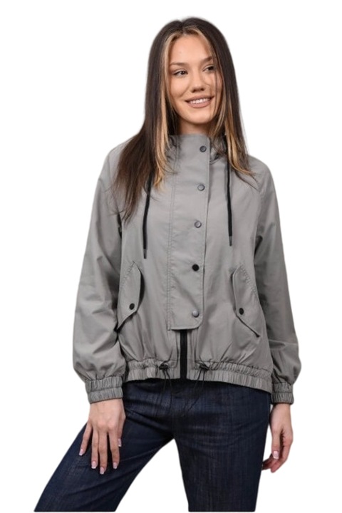 Geaca tip aviator cu gluga argentera, Gri