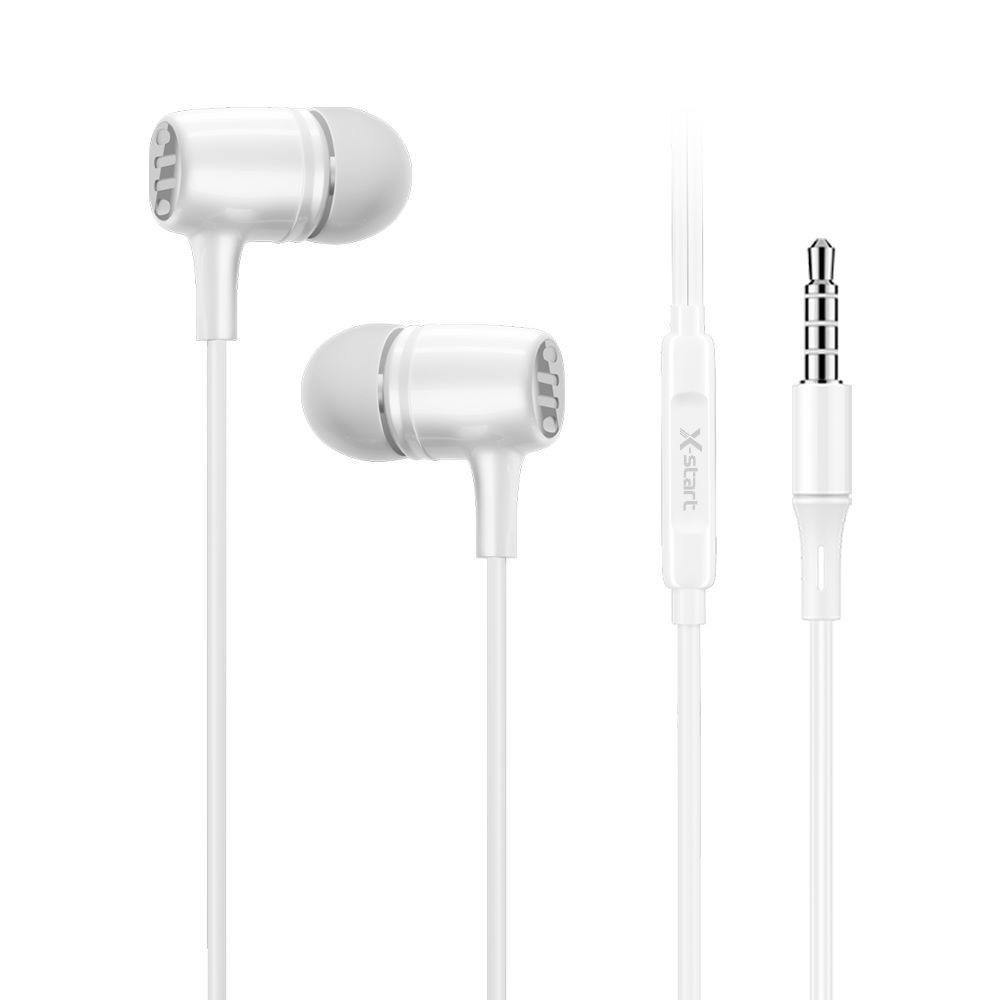 Casti cu microfon X-Start Daden EJ253, Control pe fir, Cablu 120 cm, Conector jack 3.5mm, Alb