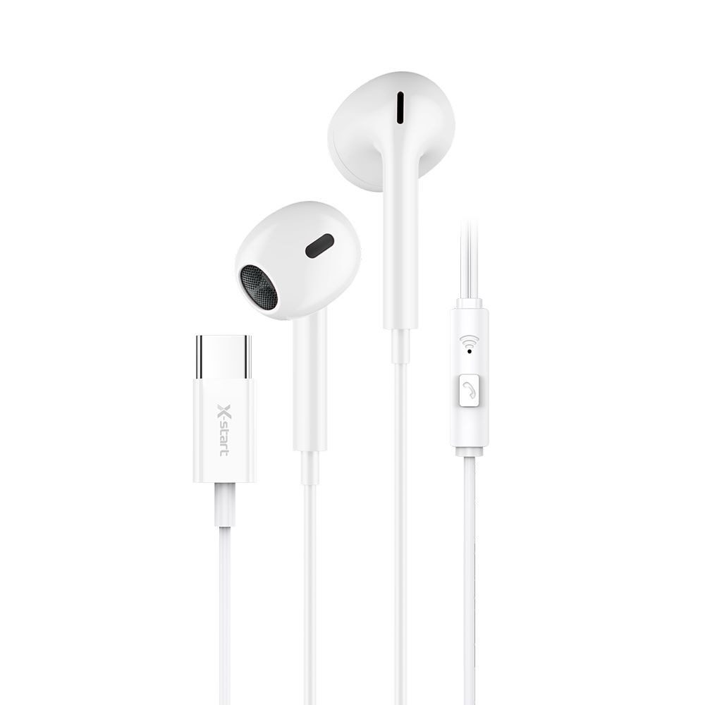Casti cu microfon X-Start Daden EJ042, Control pe fir, Cablu 120 cm, Conector USB-C, Alb